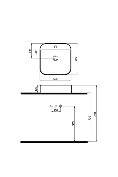Tezgah Üstü Lavabo  Batarya Delikli 515050BT (LFT) - 2