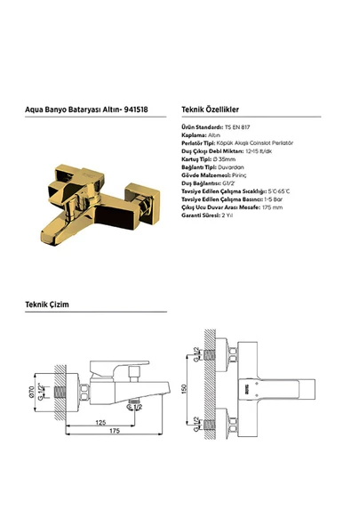 Aqua Altın Banyo Bataryası 941518 - 2