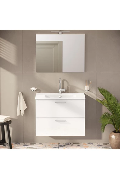 Mia 75024 Banyo Dolabı Seti, Çekmeceli, 80 Cm, Parlak Beyaz - 2