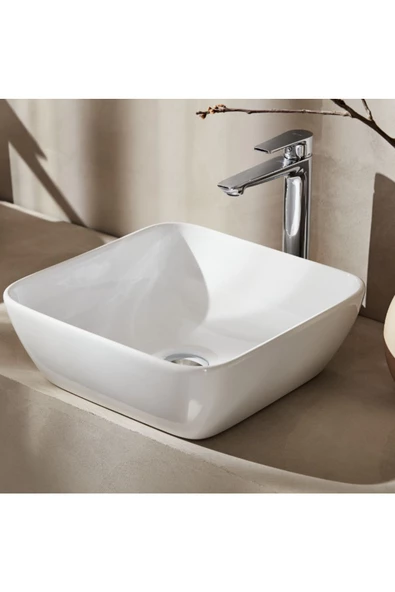 Turavit Porto Çanak Beyaz Kare Deliksiz Lavabo 40 cm PRT0708 - 2