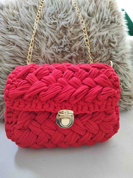 Kırmızı örgü çanta - Resim 4