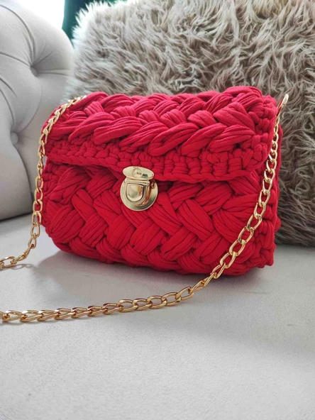 Kırmızı örgü çanta - Resim 2