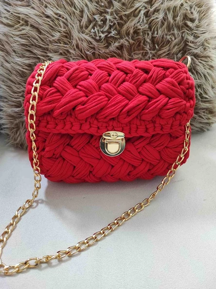 Kırmızı örgü çanta - Resim 3