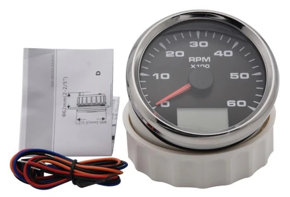 DEVİR GÖSTERGESİ ÇAP 85mm 12/24v SİYAH TEKNE YAT - Resim 2