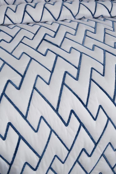 Maria Kapitoneli Çift Kişilik Yatak Örtüsü 230x240 Krem Mavi - Resim 2