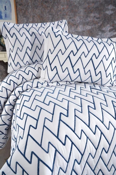 Maria Kapitoneli Çift Kişilik Yatak Örtüsü 230x240 Krem Mavi - Resim 4