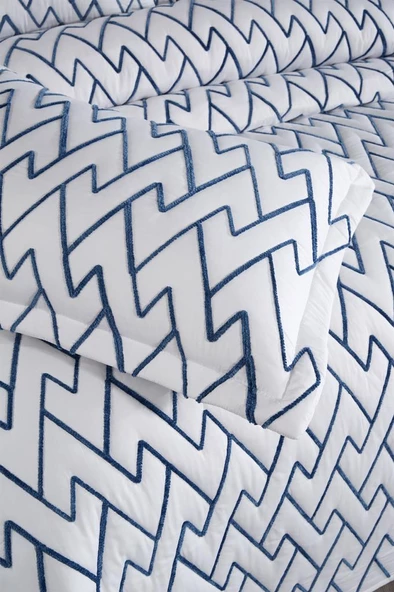 Maria Kapitoneli Çift Kişilik Yatak Örtüsü 230x240 Krem Mavi - Resim 5