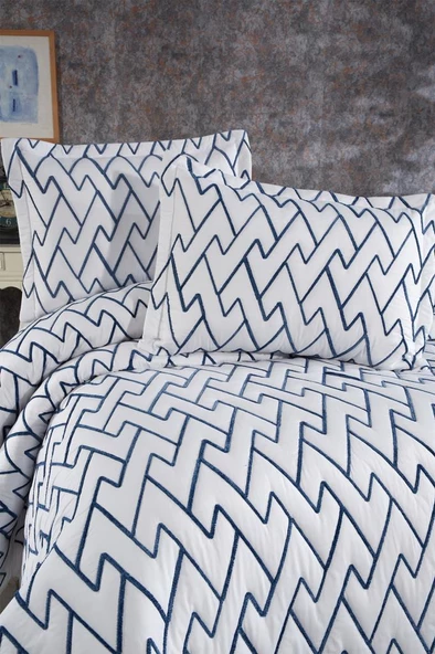 Maria Kapitoneli Çift Kişilik Yatak Örtüsü 230x240 Krem Mavi - Resim 3