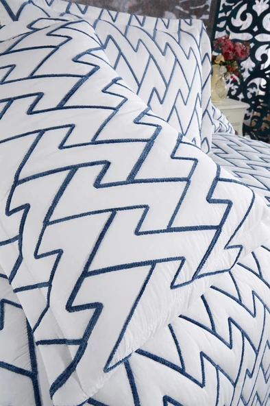 Maria Kapitoneli Çift Kişilik Yatak Örtüsü 230x240 Krem Mavi - Resim 7