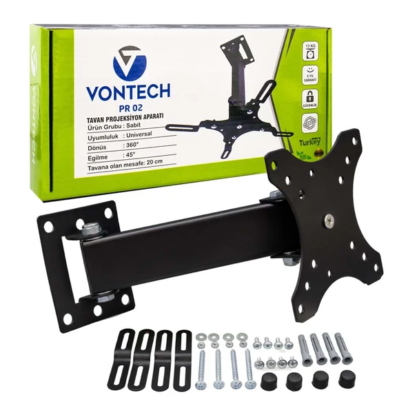 VONTECH PROJEKSİYON ASKI APARATI PR-02 20 CM 360X MODEL TELESKOPİK TAVAN ASKI APARATI