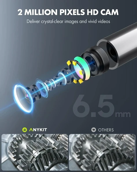 Anykit 360 Derece Eklemli Motorlu Boroskop 6.6mm - 1.5m Kablo - 3
