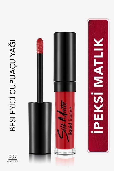Kadife Dokulu Likit Mat Ruj - Silk Matte Liquid Lipstick - 007 CLARET RED - 8690604397365