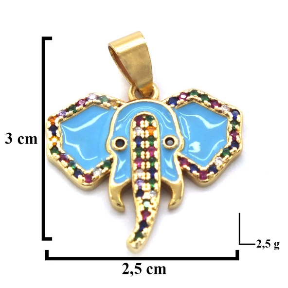 BZ Altın Kaplama Zirkon Taşlı Mavi Fil Kolye Ucu TGR-579 - 4