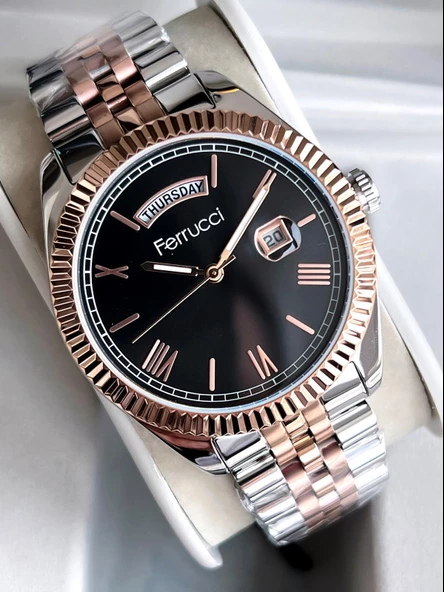 Ferrucci İç Fonksiyonları Aktif Takvim Ve Gün 30mt Suya Dayanıklı Çelik Kordon Erkek Kol Saati EFC.13299.14
