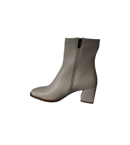 YAZKIŞ Kadın Siyah Krem Cilt 16cm Bilek Boyu Yandan Fermuarlı 6cm Kalın Topuk Kut Burun Topuklu Bot - Resim 8