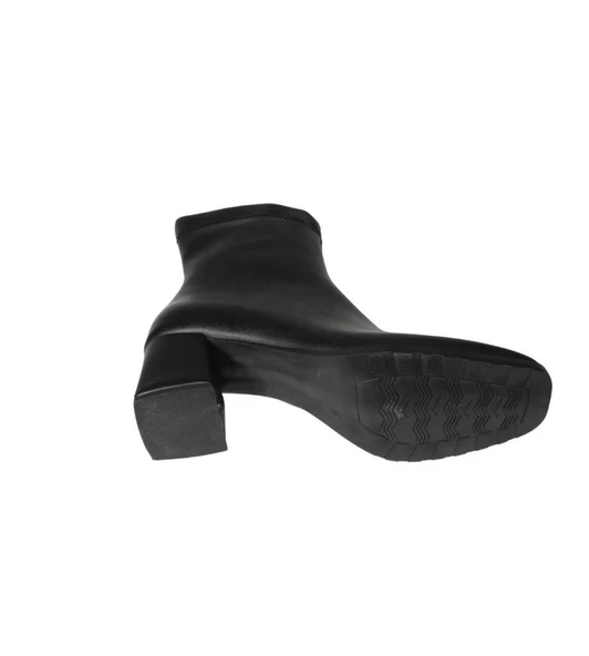 YAZKIŞ Kadın Siyah Krem Cilt 16cm Bilek Boyu Yandan Fermuarlı 6cm Kalın Topuk Kut Burun Topuklu Bot - Resim 4