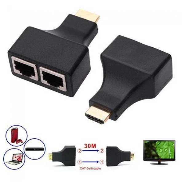 HDMI extender çevirici cat 5e/6 ethernet kablo ile 30m hdmı 1080p - 3