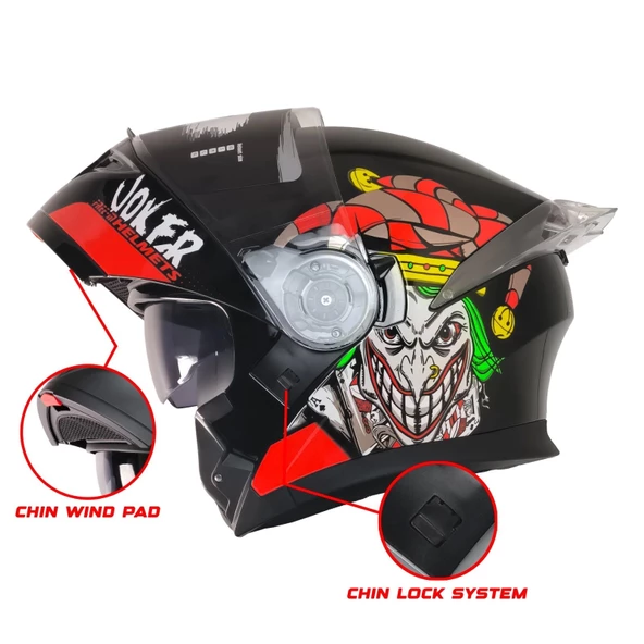 FREE-M 965 JOKER SİYAH-KIRMIZI ÇENE AÇILIR KASK - Resim 2