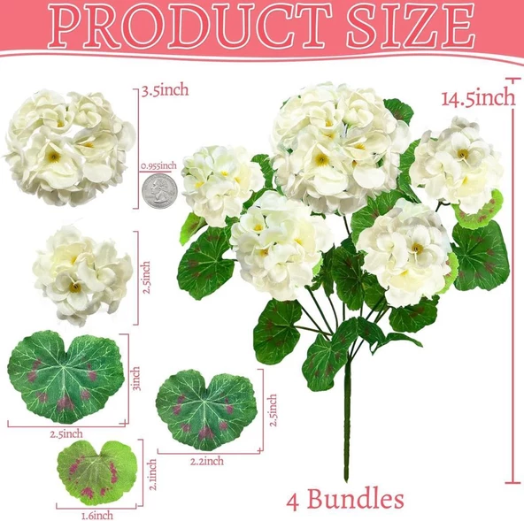 Yapay Çiçek Sardunya Demeti 40*25cm 1.Kalite BEYAZ Balkon Çiçeği - 8
