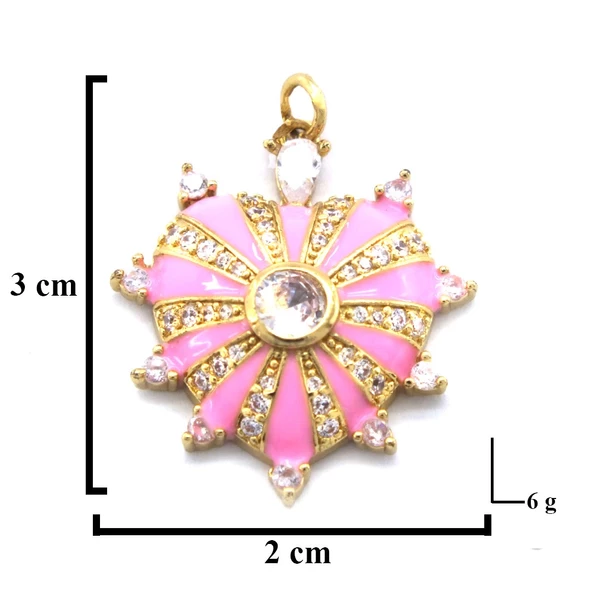 BZ Altın Kaplama Zirkon Taşlı Pembe Kalp Kolye Ucu TGR-578 - 4