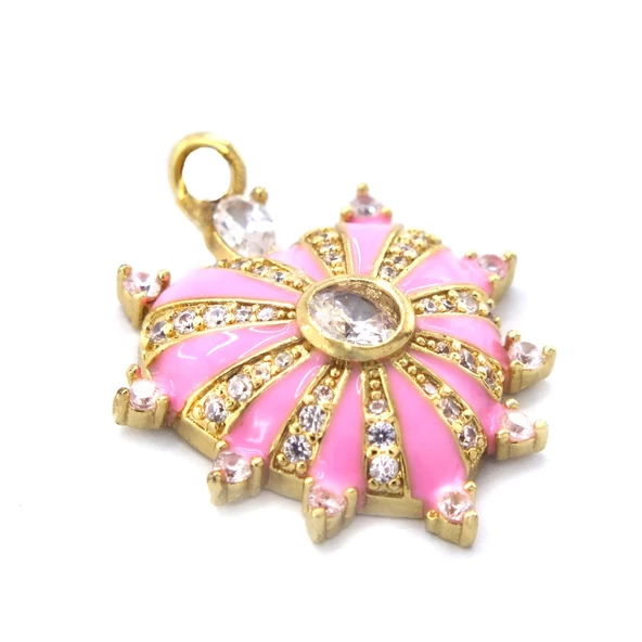 BZ Altın Kaplama Zirkon Taşlı Pembe Kalp Kolye Ucu TGR-578 - 3