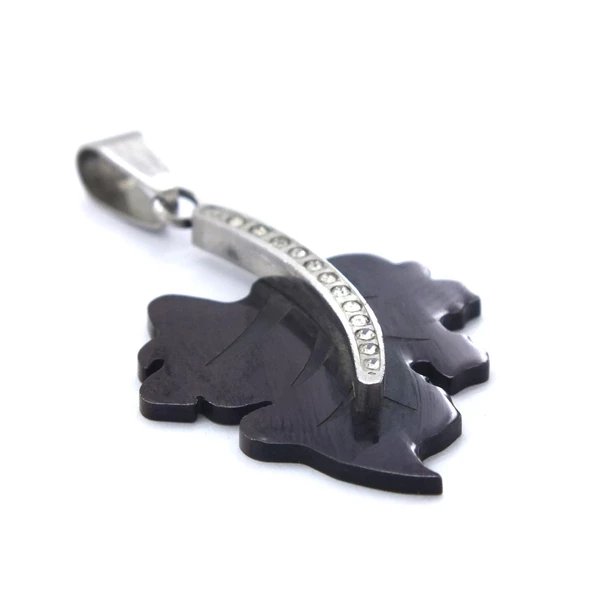 BZ 316L Çelik Zirkon Taşlı Yaprak Kolye Ucu TGR-574 - 4