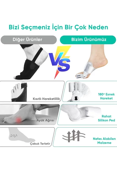 Ayak Baş Parmak Kemik Düzeltici Halluks Valgus Ayak Bakımı Bunyon Koruyucu Gece Ateli - 2