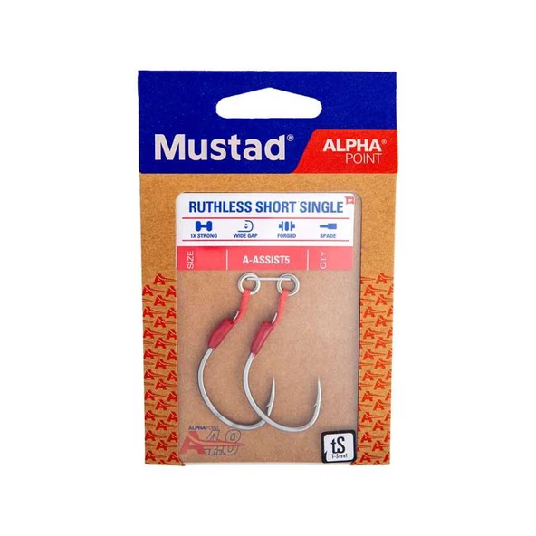 Mustad Alpha Point Ruthless Short Single Asist Olta İğnesi A-ASSIST5  TITAN STEEL NO:5/0 - 2Lİ - Resim 2
