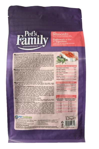PET'S FAMİLY SOMONLU KISIRLAŞTIRILMIŞ YETİŞKİN KEDİ MAMASI 1000+300 GR - 2