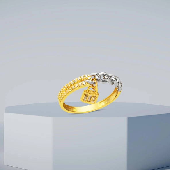 Kilit Charm Sallantılı 14 Ayar Altın Yüzük - 5