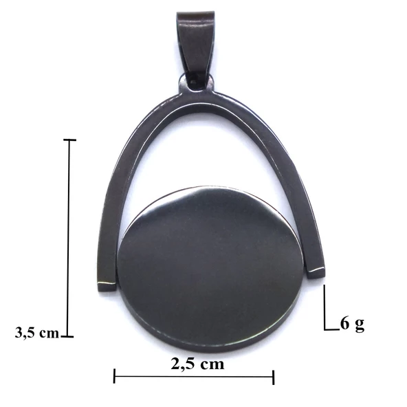 BZ 316L Çelik Siyah Yuvarlak Detaylı Kolye Ucu TGR-557 - 3