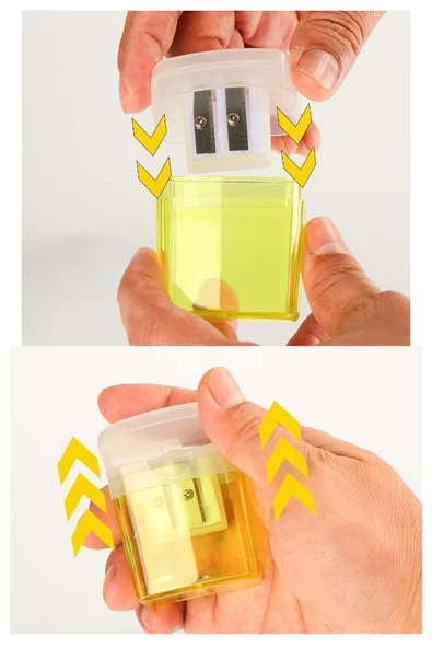 Kalemtıraş Çift Bıçaklı Hazneli 4 Renk 1 Paket Study Şeffaf Kare Kapaklı İki Bıçaklı Jumbo Kalemtraş Kalem Açaçagı Plastik - 3