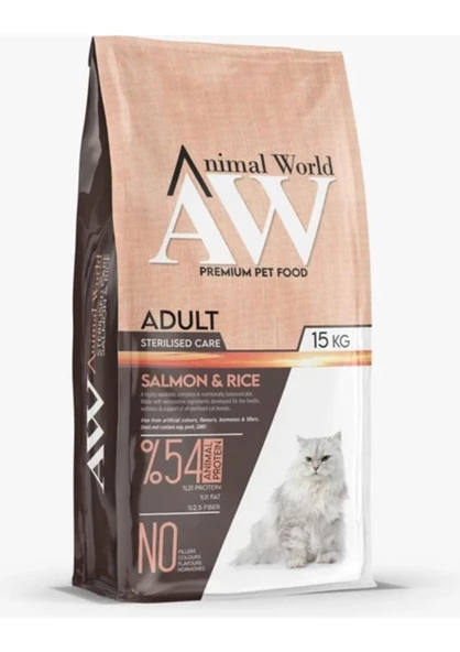 Animal World Sterilised Somonlu&Pirinçli 15 Kg Kısırlaştırılmış Kedi Maması