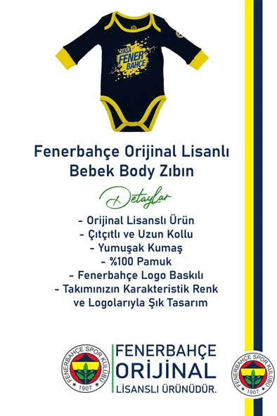 Fenerbahçe Orijinal Lisanslı Yaşa Fenerbahçe Bebek Body Zıbın - 2