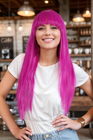 Parti / Animasyon / Tiyatro Peruk - Uzun Kahküllü Fiber Sentetik - Fuşya - Resim 2