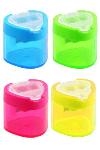 Kalemtıraş Çift Bıçaklı Hazneli 4 Renk 1 Paket Study Üçgen Kapaklı İki Bıçaklı Jumbo Kalemtraş Kalem Açaçagı Plastik - 3