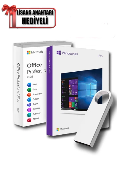 Windows 10 + Office 2021 Pro Plus Kurulum Dosyalı USB Bellek 16GB (Lisans Anahtarı Hediyeli)