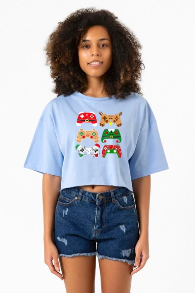 Video Game Controller Christmas Bebe Mavi Kadın Crop Tshirt ürün görseli 1