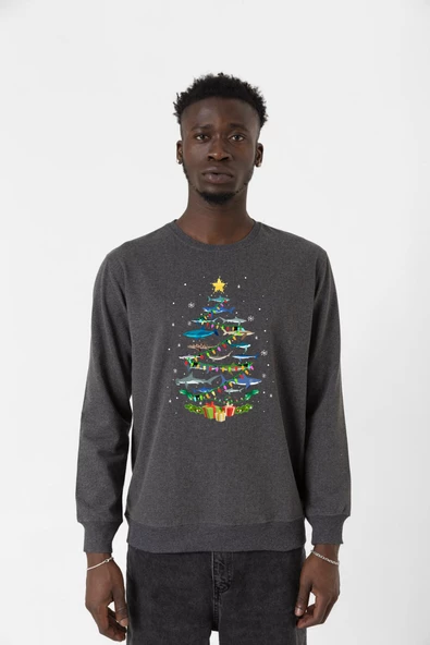 Shark Christmas Tree Füme Erkek 2ip Sweatshirt