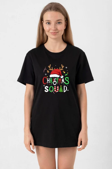 Christmas Squad Siyah Kadın Oversize Tshirt ürün görseli 1