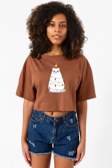 Grumpy Christmas Kahverengi Kadın Crop Tshirt ürün görseli 1