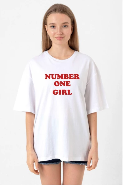 Rose Number One Girl Beyaz Kadın Oversize Tshirt ürün görseli 1