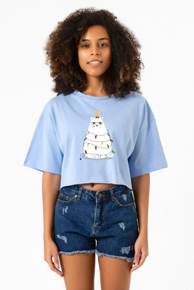 Grumpy Christmas Bebe Mavi Kadın Crop Tshirt