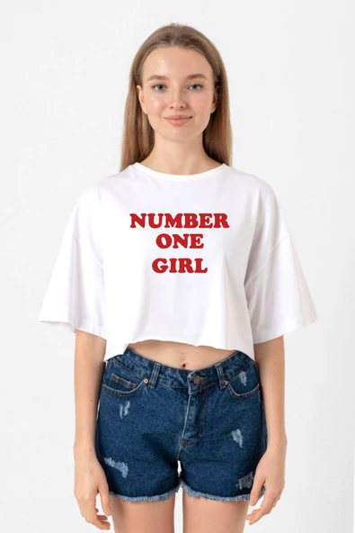 Rose Number One Girl Beyaz Kadın Crop Tshirt ürün görseli 1