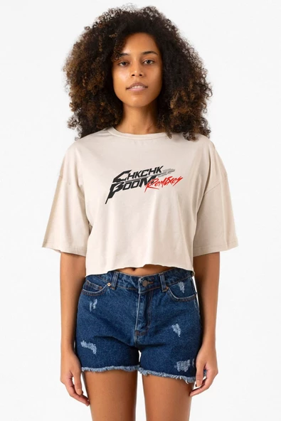 Stray Kids Chk Chk Boom Bej Kadın Crop Tshirt - 1