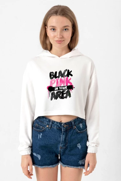 Black Pink In Your Area Ekru Kadın Crop Kapşonlu ürün görseli 1