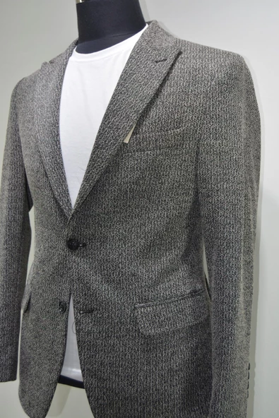 Gılapa Desenli Slimfit Erkek Tek Ceket Siyah - 2