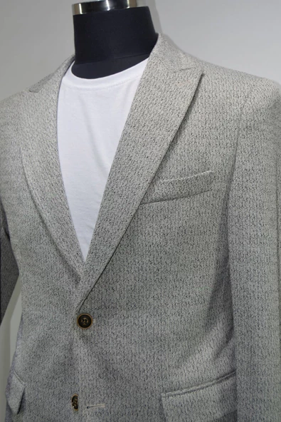 Gılapa Desenli Slimfit Erkek Tek Ceket Gri - 2