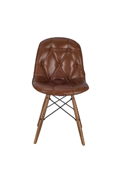 Massa Design Pural Deri Kaplama Kapitoneli Sandalye- Kahverengi Deri Sandalye - 4