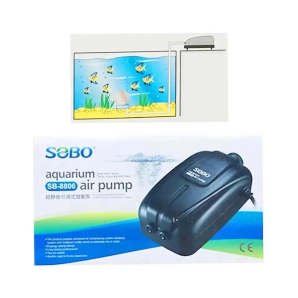 Sobo SB-8806 Çift Çıkışlı Akvaryum Hava Motoru 2x5L/Dak. 8 Watt